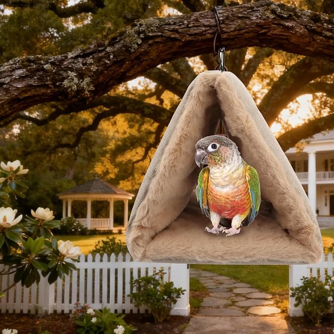 Litewoo Winter Warm Bird Nest House Hanging Hammock Shed Hut Cotton Parrot Sleeping Bed Plush Double Access Birds Hut Hideaway Tent for Parrot Parakeet Cockatiel Cockatoo Budgie Lovebirds (L/Beige)