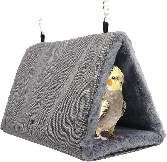 Litewoo Winter Warm Bird Nest House Hanging Hammock Shed Hut Cotton Parrot Sleeping Bed Plush Double Access Birds Hut Hideaway Tent for Parrot Parakeet Cockatiel Cockatoo Budgie Lovebirds (L/Grey)