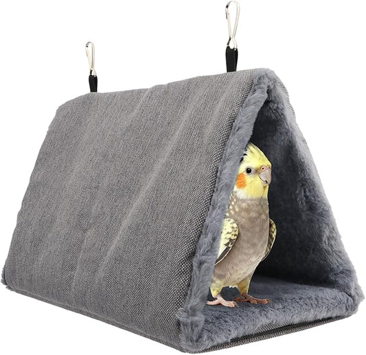 Litewoo Winter Warm Bird Nest House Hanging Hammock Shed Hut Cotton Parrot Sleeping Bed Plush Double Access Birds Hut Hideaway Tent for Parrot Parakeet Cockatiel Cockatoo Budgie Lovebirds (L/Grey)