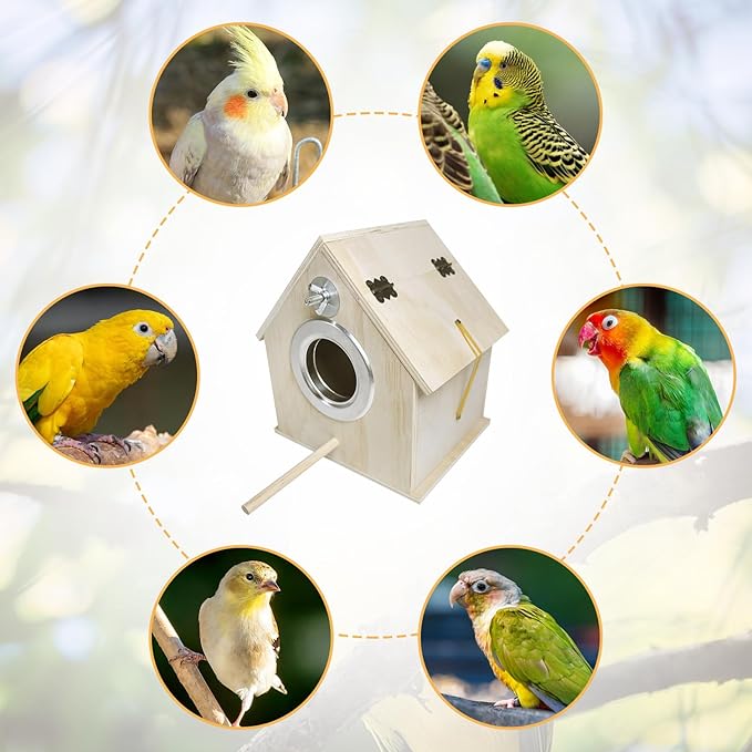 kathson Parakeet Nest Box Bird Nesting House Parrot Breeding Mating Box for Lovebirds Cockatiel Budgie Finch (7.87”x5.7”x11.22”)