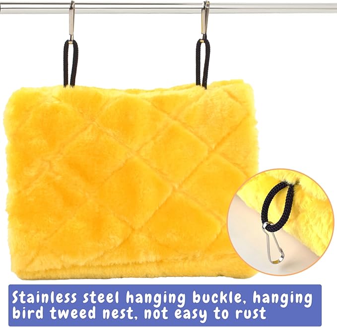 Pet Bird Nest Hammock Hanging Cave Cage Plush Snuggle Happy Hut Tent Bed, Yellow (Small (6.7" L x 3.9" W x 5.1" Th))