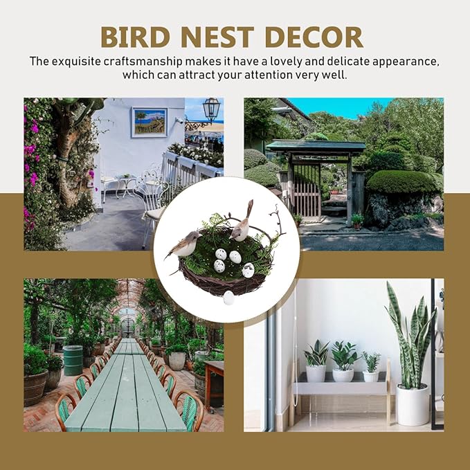 DOITOOL Bird Nest with Eggs for Easter Decoration, 6 Inch Artificial Rattan Nesting for Crafts, Spring Garden Decoration, Fake Birds Nest Decorative Ornament for Home Patio DIY Floral Centerpiece