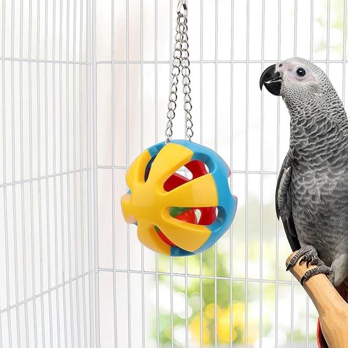 Hypeety Parrot Colorful Ball Toys with Bell Cage Hanging Chewing String for Parakeet Conure Cockatiel Small Medium Birds (B)