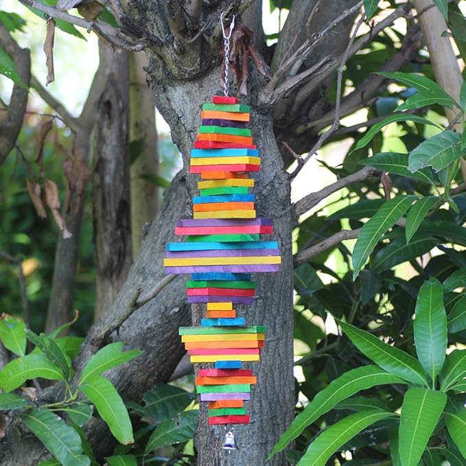 KINTOR Bird Chewing Toy Large Medium Parrot Cage Bite Toys for African Grey Macaws Cockatoos Eclectus Amazon (Rainbow-23.2inch)