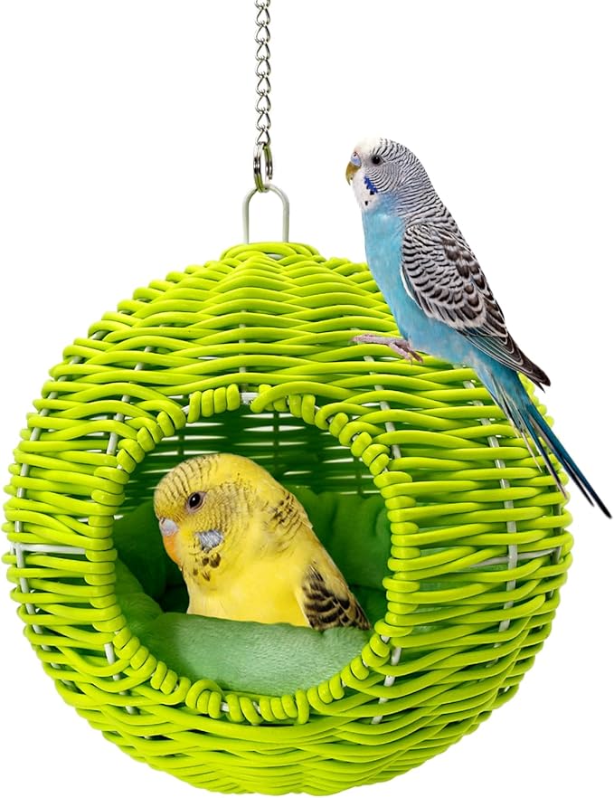Chewproof Steel Frame Bird Nest for Cage, Washable Small Bird Bed Hammock Hideout Lay Eggs Parakeet Nest Sleep, Parakeet Warm Bed House Hut for Lovebird, Canary, Budgie, Finch (Green)