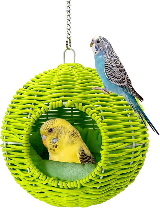 Chewproof Steel Frame Bird Nest for Cage, Washable Small Bird Bed Hammock Hideout Lay Eggs Parakeet Nest Sleep, Parakeet Warm Bed House Hut for Lovebird, Canary, Budgie, Finch (Green)