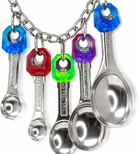 Bonka Bird Toys 1969 Spoon Delight Parakeets Cockatiel Conure Interactive Hanging Stainless Steel Spoons Chewing Foraging Enrichment Cage Medium Large Parrots 12.5" Chew Colorful Parts