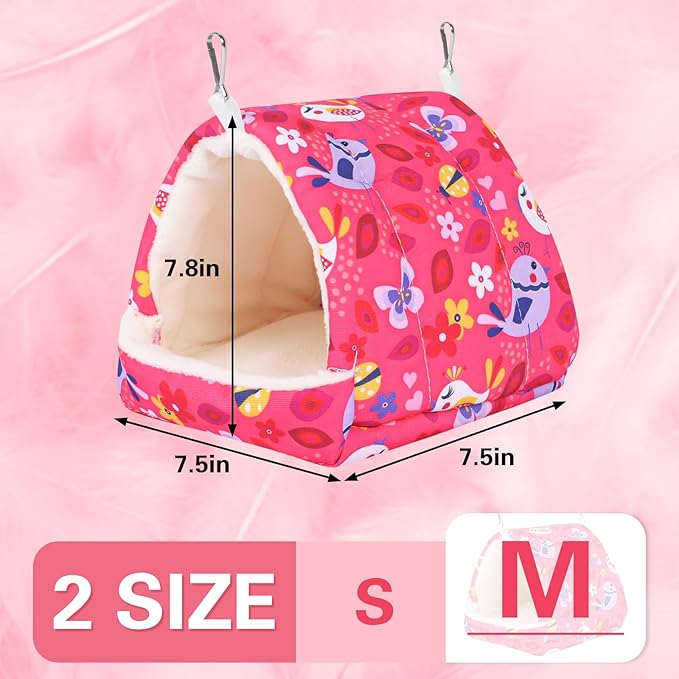 Bird Bed for Cage Warm Winter Nest Hammock with Hanging Hook Cage Accessories for Small Birds Parakeets Cockatiels Love Birds Cockatiels Conures Hamster (Red, M)