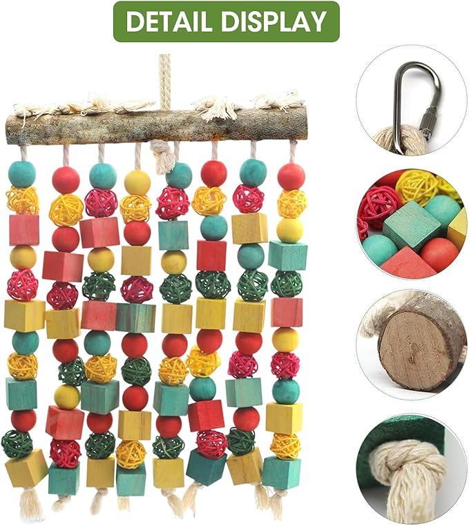 MQ Large Bird Parrot Toy,Bird Chewing Toy Natural Wooden Wooden Blocks Takraw Parrot Cage Bite Toy Suits for Large Medium Birds Macaws African Grey Cockatoos Amazon Parrots