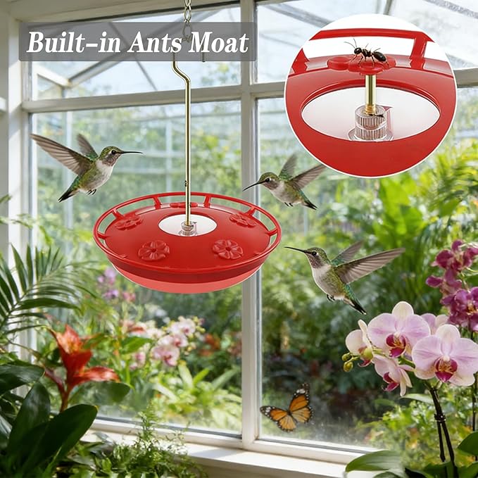 2 Pack Hummingbird Feeders for Outdoors, 5 Feeder Ports and Brush, Prevent Ants and Leaks Easy to Clean & Fill Perfect for Hanging On The Tree Yard