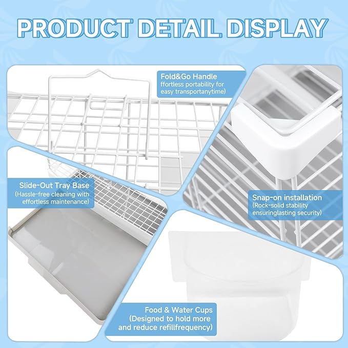 Small Bird Cage - 14x14x17.5 in Lightweight Travel Outdoor Birdcage for Parakeets, Budgies & Canaries and More Small Birds, Bird Carrier with Handle, Stand, Removable Tray, Portable for Hanging, White