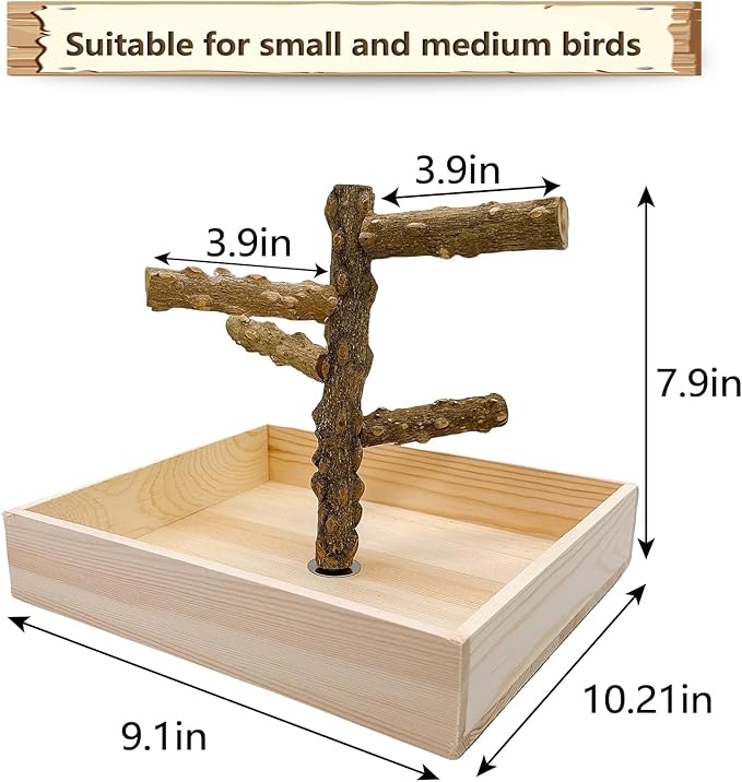 Hamiledyi Bird Perch Stand Playground Parrot Playground Tabletop Natural Wooden Perch PlayStand Platform Toys for Parrots Parakeets Lovebirds Canaries Cockatiels Conure