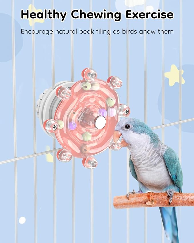 Pawfly Bird Toys for Parakeets, Colorful Spinning Wheel Chew Toy, Interactive Spinner Rattle Parrot Toys, Cockatiel Toy, Parakeet Toys, Bird Cage Accessories for Entertainment Chewing Exercise, Red