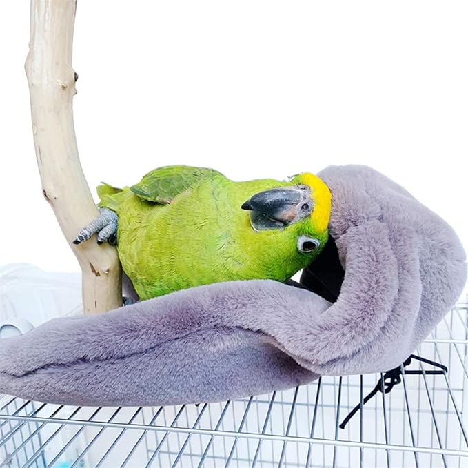 Bird Buddy, Corner Fleece Bird Blanket, Cozy Bird Bed Warmer Parrot House for Cage, Cuddle Nest Hanging Toy for Lovebirds, Parakeet,Gray 12 * 15Cm