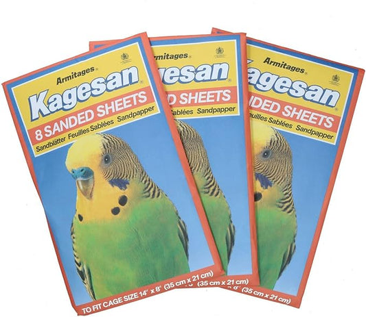 AB Tools 24 Sanded Sheets Sandpaper Cage Lining Budgies Caged Birds 21x35cm
