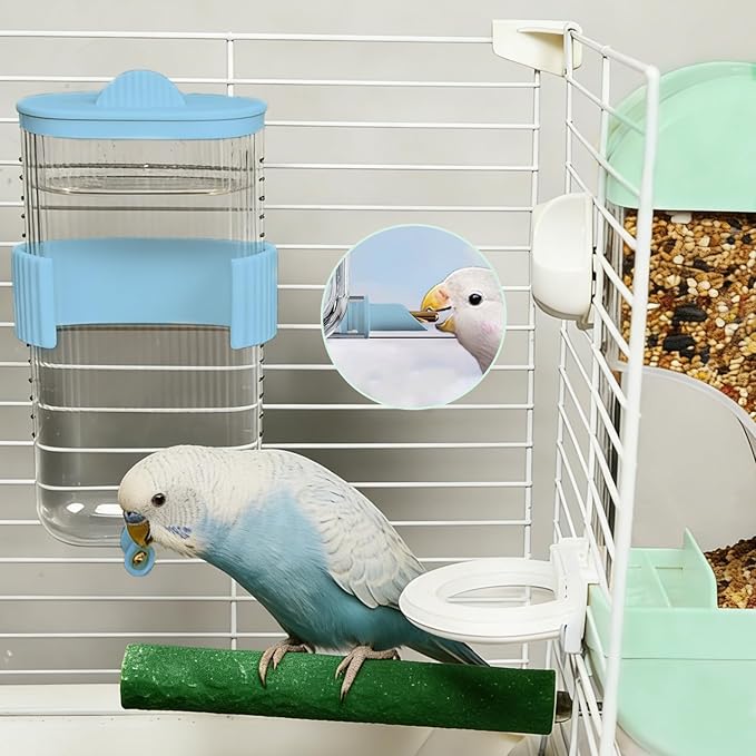 Automatic Bird Feeder Waterer Kit Bird Cage Hanging Waterer Parakeet Leak-Proof Feeder Parrot Vegetable Clips Cage Accessories for Budgies Lovebirds Finches Canaries Parrotlets Conures (Green)