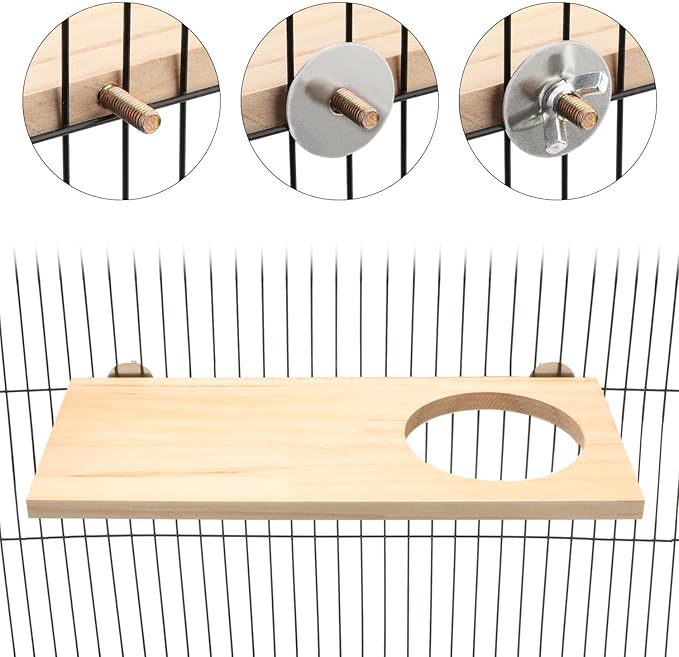 Wontee Bird Perch Stand Wooden Platform for Cockatiels Conures Rats Gerbils Chinchillas Squirrels (M1- with Hole)