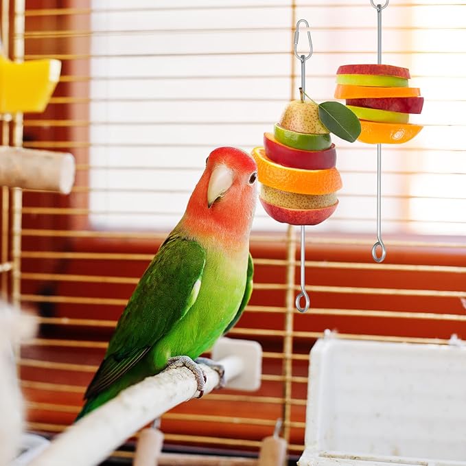 3 Pcs Bird Cage Food Holder Parrot, Stainless Steel Parrot Fruit Vegetable Stick Holders, Bird Food Treats Skewer, Birds Cage Feeder Foraging Toy Hanging Rodent Toy for Parakeet Budgie Macaw