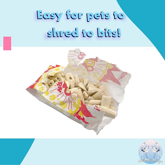 5112 Sola Popcorn Shredder - Handmade Super shreddable Bird Toy, Food Grade Popcorn Bag, Handcut sola Wood Pieces, Natural Jute Twine Hanger, Delightfully Fun for Birds to Shred and chew