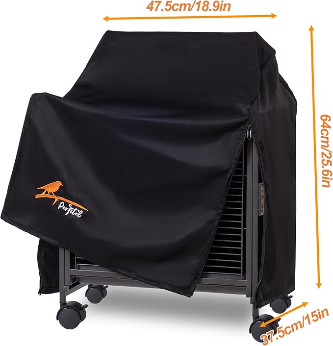 Small Bird Cage Cover(Black) Good Night Black-Out Cover for Birdcage with Roof Top Durable Breathable Washable Material (cage is not Included) (18.9" L x 15" W x 25.6" H, L Shape)