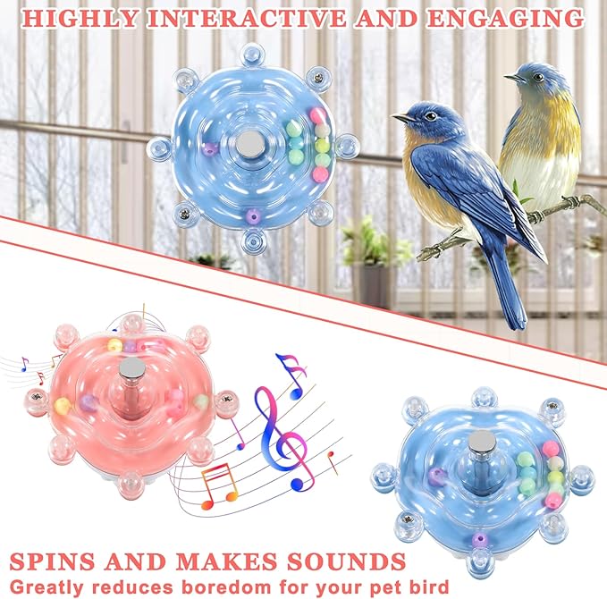 2 Pcs Bird Toys for Parakeets, Parrot Spinner Toy, Colorful Parakeet Toys Wheel, Interactive Spinner Rattle Parrot Toys for Bird Cage, Accessories for Entertainment Chewing Exercise, Color 2