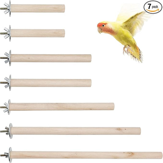 Woohome 7 PCS Natural Wood Bird Perch Stand, 5 Size Bird Parrot Perch Stand Set, Wooden Parrot Perch Stand for Parrotlets Cockatiels Budgies Parakeets