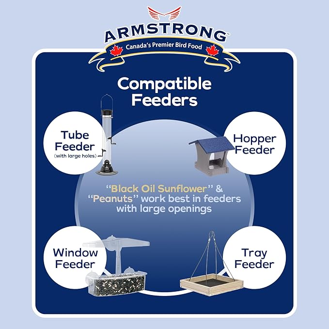 Armstrong Wild Bird Food Combo Pack - Black Oil Sunflower Seed, 25 Pounds and Peanut Halves, 4.4 Pounds - High Protein Source - Ideal for Outside Feeders