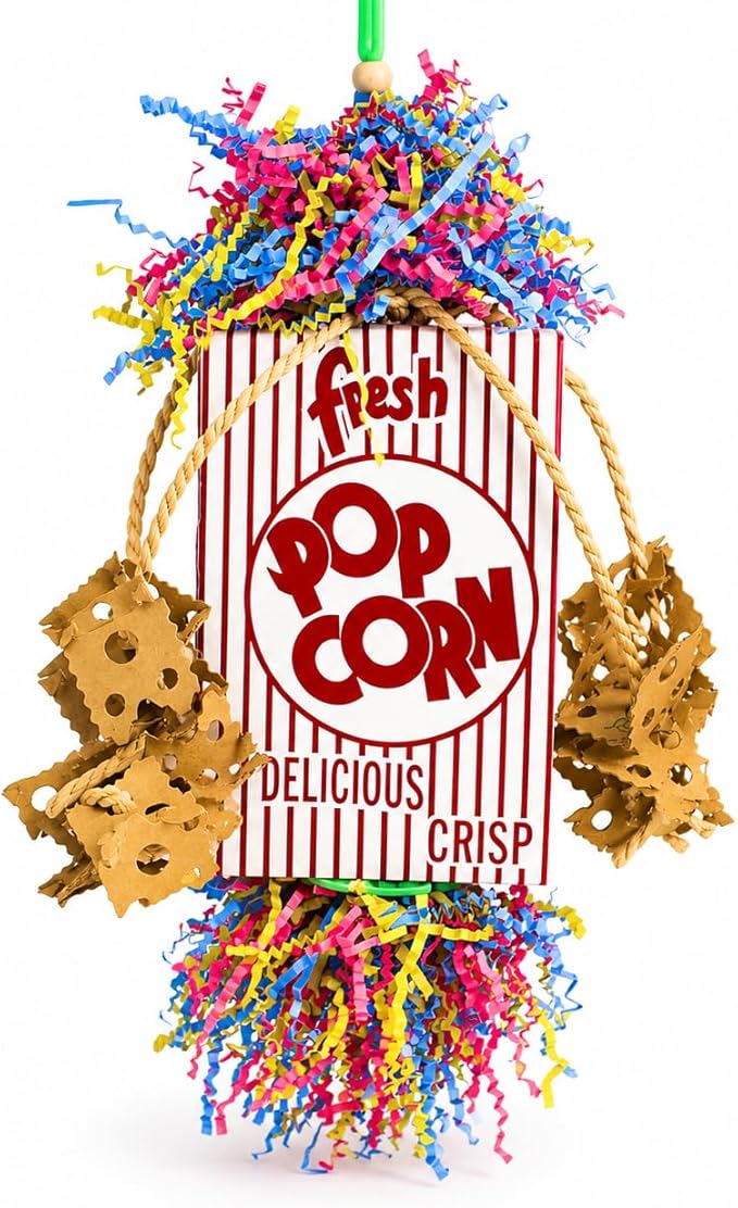 Bonka Bird Toys Popcorn Explosion Bird Toy 15" x 6" Foraging Shredding Toy for Small to Medium Birds Parakeets Cockatiels Conures Natural Paper Cardboard Hanging Cage Toy (Pack of 1)