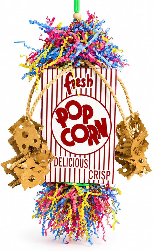 Bonka Bird Toys Popcorn Explosion Bird Toy 15" x 6" Foraging Shredding Toy for Small to Medium Birds Parakeets Cockatiels Conures Natural Paper Cardboard Hanging Cage Toy (Pack of 1)