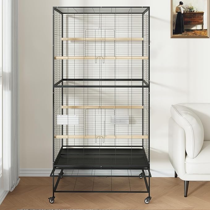 GarveeHome 66 Inch Large Bird Cage, Bird Cage with Rolling Storage Stands, Feed Bowls, Wide Tall Parrot Cage for Parakeets, Conures, Cockatiel, Cockatoo
