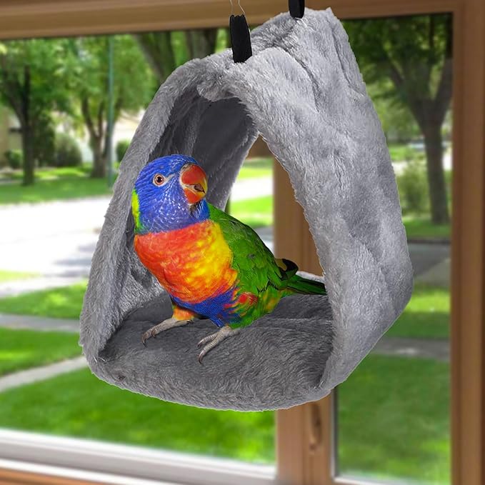 Warm Bird Nest House, Bird Bed for Cage Accessories, Parakeet Toys Hammock, Plush Parrot Hanging Hut Tent for Conure Cockatiel Lovebird Cockatoo (M, 9.4 * 5.9 * 7.08in)
