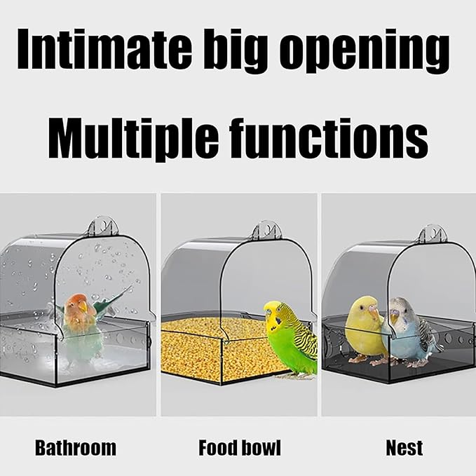 Bird Bath Cage, Cleaning Pet Supplies Cockatiel Bird Clean Bathtub with Hanging Hooks and Bottom Drawer for Cage Parrot Hanging Bathing Tub Bath Shower Box Accessory Supplies(Transparent)