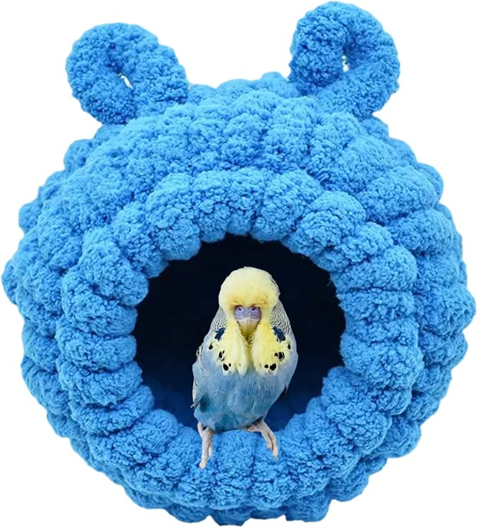 Winter Warm Bird Nest Bed Hanging Hammock Snuggle Hut Parrot House Tent Toy Bird Cage Perch for Bird Budgies Lovebird Finch Hamster Chinchilla Guinea Pig (Denim Blue)
