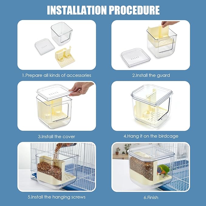 No Mess Automatic Bird Feeder, 2-in-1 Large Capacity Feeding Bowl for Birdcage, Multifunctional Food Container and Bathtub, Transparent Seed Food Container (Transparent)