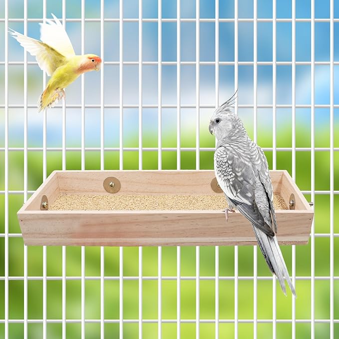 Bird Cage Accessories, Wooden Food Dish for Small to Medium Birds, Bird Feeder for Cage, Food Bowl for Budgie, Cockatiel, Lovebird, Conure, Parakeet, Canary, Kakariki
