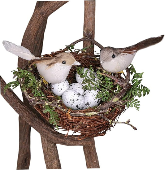 Artificial Bird Nest 1 Set Cute Realistic Birds Decor Natural DIY Bird Ornaments Decorative 5.9in Birds Nest Decorative Accessories for Photography Garden Yard Home