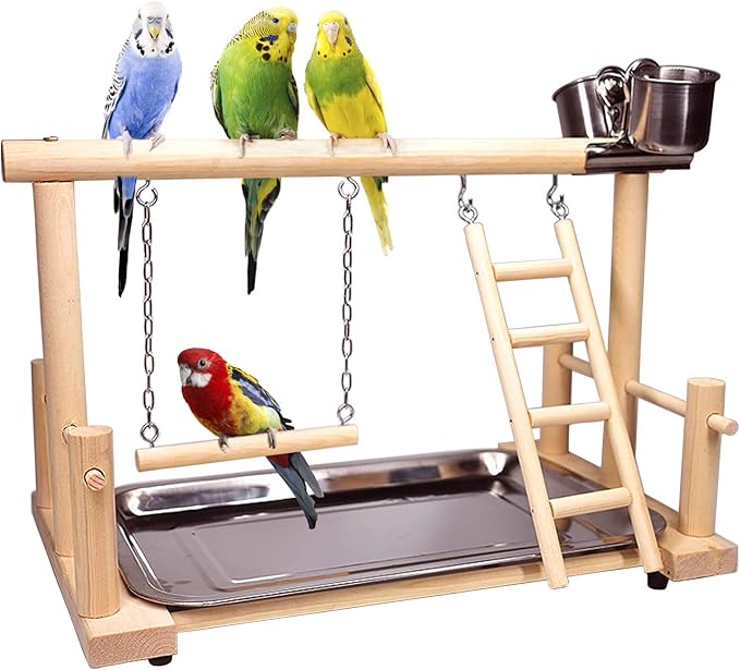 kathson Bird Playground,Parrot Play Stand,Parakeet Play Gym with Feeding Cups,Cockatiel Perchs Playstand with Exercise Toys for Budgie Conures Cockatoos Lovebirds