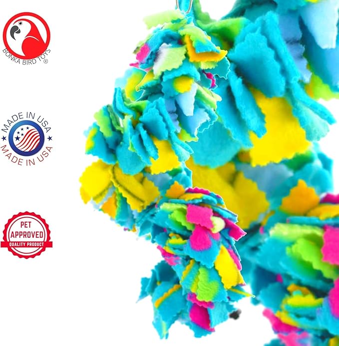 Bonka Bird Toys 1796 Twist Fluff Bird Toy – Shreddable Parrot Toy for Conures, Cockatiels & Medium Birds – Colorful Hanging Cage Enrichment Chew Toy (Pack of 2)