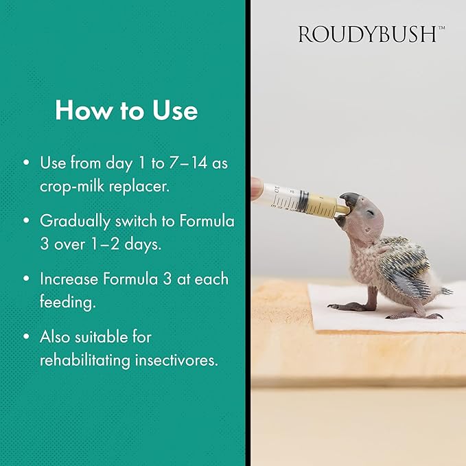 RoudyBush Squab Diet for Doves & Pigeons, Daily Food for Baby Birds, Crop Milk Replacement Formula for Baby Doves & Pigeons, Formulated Nutrition for Days 7-14, Hand Feeding Mix for Squabs, 1 Pound