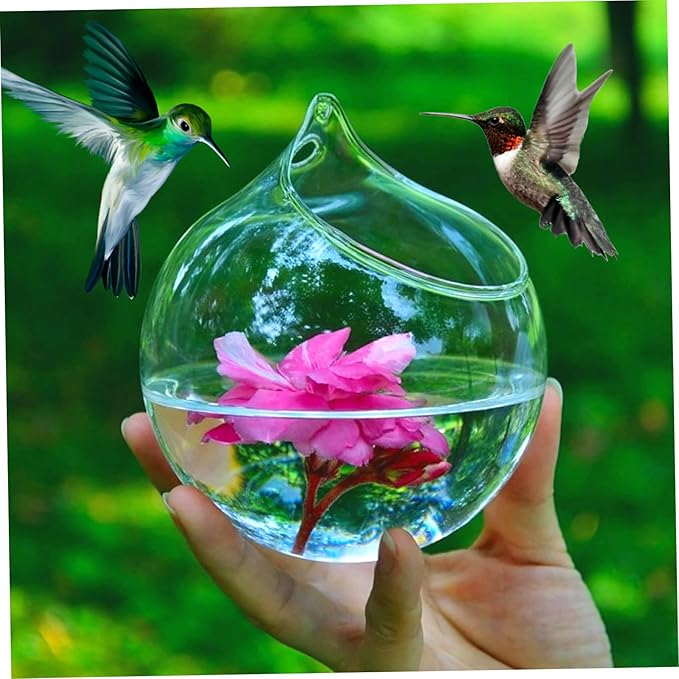 Hummingbird Feeder Transparent Hanging Hummingbird Feeder Glass Birdfeeder 3.9x3.9inch Feeders for Outdoors Garden Yard, No Hanging Rope, Ornements de Jardin