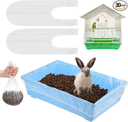 M METERXITY 30-Pack Disposable Cage Liner 35" x 24", Small Animal Clear Plastic Rabbit Bird Cage Liner Bag, Toilet Tray Replacement Universal Film ForParrot/Guinea Pig/Hamster Litter Box