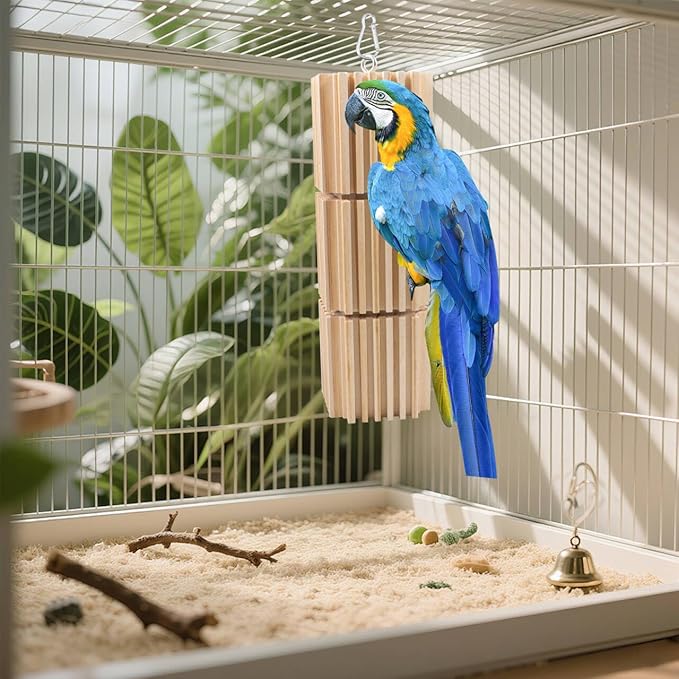 Large Parrot Chew Toys, Bird Wooden Block Chewing Toy, Hanging Bird Foraging Toy Beak Grinding Blocks for African Grey, Amazon Parrots, Macaws Cockatoo, and Large Birds