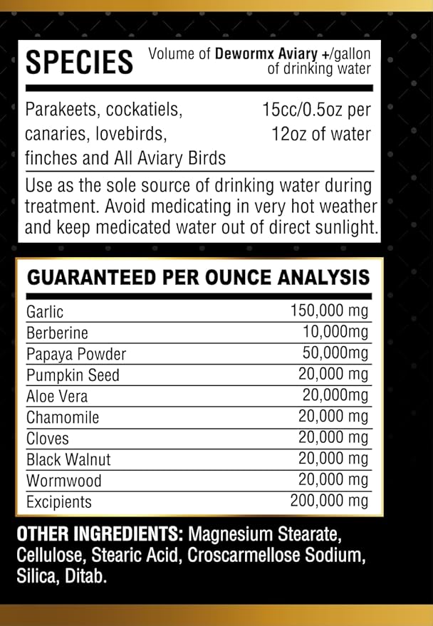 DEWORMX Liquid Extra Strength 8 oz Budgies, Parakeet, Finches, Lovebirds Small Caged Birds DEWORMX Liquid Extra Strength 8 oz para periquitos, cacatillos, cotorras, Canarios, guacamayos, Quakers