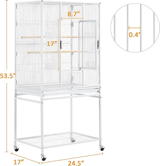 Topeakmart 54-inch Flight Bird Cage with Stand Wrought Iron Bird Cage for Parakeets Parrots Green Cheek Conures Budgies Finches, White