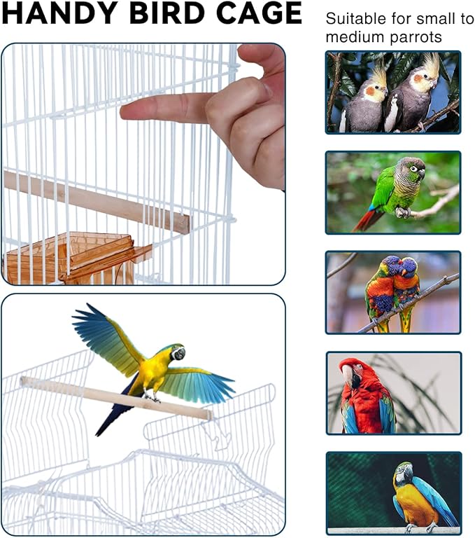 Birdcages, 64 in Play Open Top Indoor/Outdoor Iron Large Bird Cage, Floor-Standing with Casters Detachable Rolling Stand Parrot Cage for Parrots Conures Lovebird Cockatiel Parakeets (White)