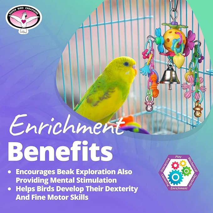 Super Bird Creations SB1088 Birdie Bouquet - Engaging Bird Toys, Enrichment for Parrotlets, Parakeets, Cockatiels & More, Colorful Toy Parts - Small/Medium Birds, 6" x 3" x 2"