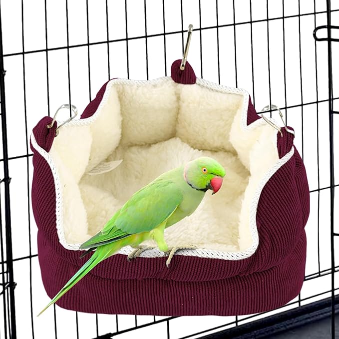 QBLEEV Bird Nest House Winter Warm Bird Bed for Cage Hanging Bird Hammock Soft Plush Snuggle Hut Tent, Parrot Cage Accessories Birds Hideaway Sleeping Bed for Budgie Parakeet Cockatiel, Red
