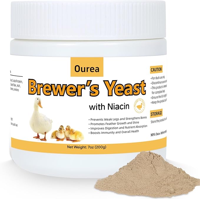 Brewer’s Yeast for Ducks with Niacin, Duck Vitamin B Complex Supplement to Supports Immunity Molt Recovery Severe Stress, Growth & Digestion, Niacin-Rich Powder for Healthy Legs Bones 7oz