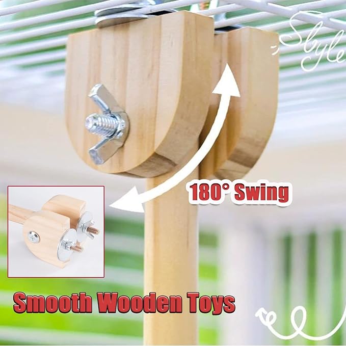 Bird Swing for Cage,Rust Sound Interactive Hanging Bird Toy Perch,Wooden Exercise Cockatiel Toys,Bird Cage Accessories Perch,Parrot Perch Stand for Conure,Budgie,Cockatiel,Lovebird,Canary,Finch