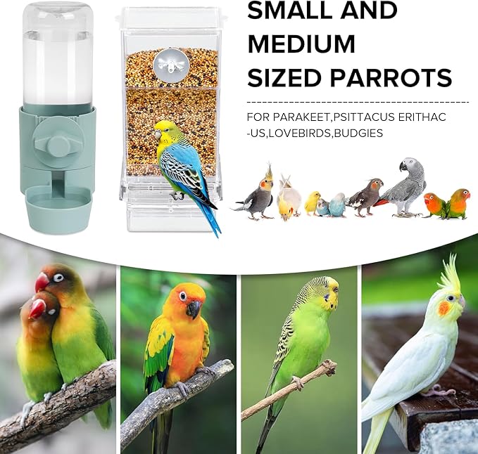 lemtrflo No Mess Bird Feeder Water Dispenser Set, Bird Feeder for Cage, Cage Accessories for Cockatiels, Finches, Budgies and Canaries